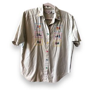 Westbound Button Up Shirt Women’s Med Tan Kids On Shirt Teacher Vtg
